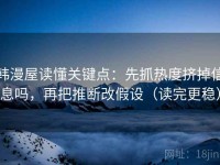 韩漫屋读懂关键点：先抓热度挤掉信息吗，再把推断改假设（读完更稳）